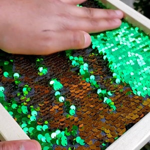 Sensory Sequin Board Small Green/Gold reversible sequins flip sequin board (emerald & gold)
