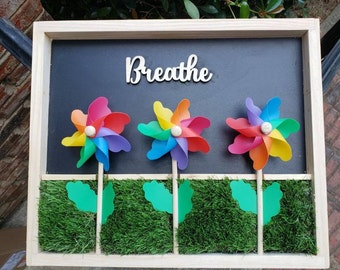 Breathe Sensory Board - Pinwheel flowers in turf/grass. Sensory Panel Toys for Autism Sensory Toy Sensory Processing Disorder Activity