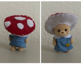 Handmade Small Animal Doll Felt Mushroom Hat (RED), Outfit