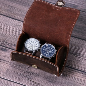Custodia per orologi in pelle personalizzata per 2 orologi, porta orologi da viaggio fatto a mano, organizer per scatole per orologi, porta orologi in vera pelle, regalo per sposo e padre