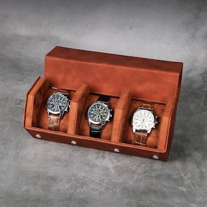  Fundas de reloj para hombre, caja de joyería para 6 relojes, 3  lentes de sol, organizador de relojes, soporte para reloj con tapa de  cristal, elegante caja de almacenamiento de madera