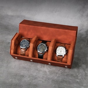 Custodia per orologi esagonale in pelle per 3 orologi, porta orologi da viaggio fatto a mano, organizer per orologi grande marrone, custodia porta orologi, regalo di Capodanno