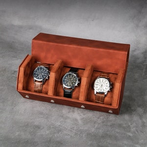  Fundas de reloj para hombre, caja de joyería para 6 relojes, 3  lentes de sol, organizador de relojes, soporte para reloj con tapa de  cristal, elegante caja de almacenamiento de madera