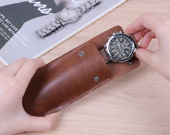 Single Watch Travel Case, Personalized Leather Watch Pouch, Handmade Leather Watch Storage,Brown Watch Protector for Men,2022 Groomsmen Gift