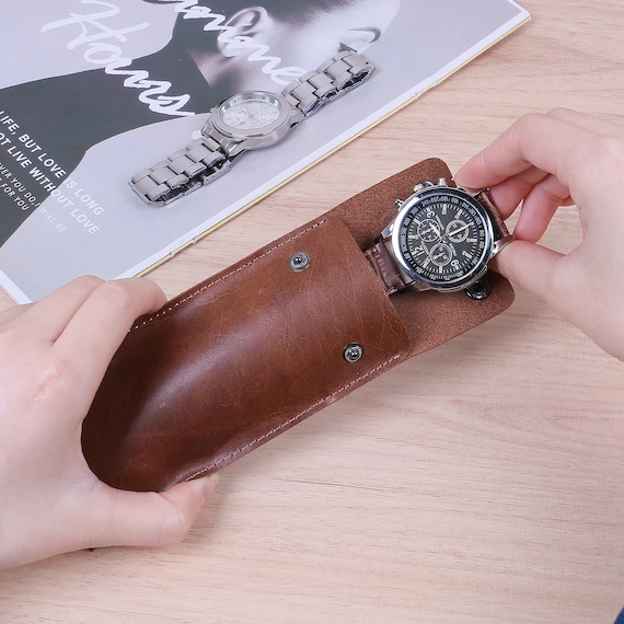 Single Watch Travel Case, Personalized Leather Watch Pouch, Handmade Leather Watch Storage,Brown Watch Protector for Men,2022 Groomsmen Gift