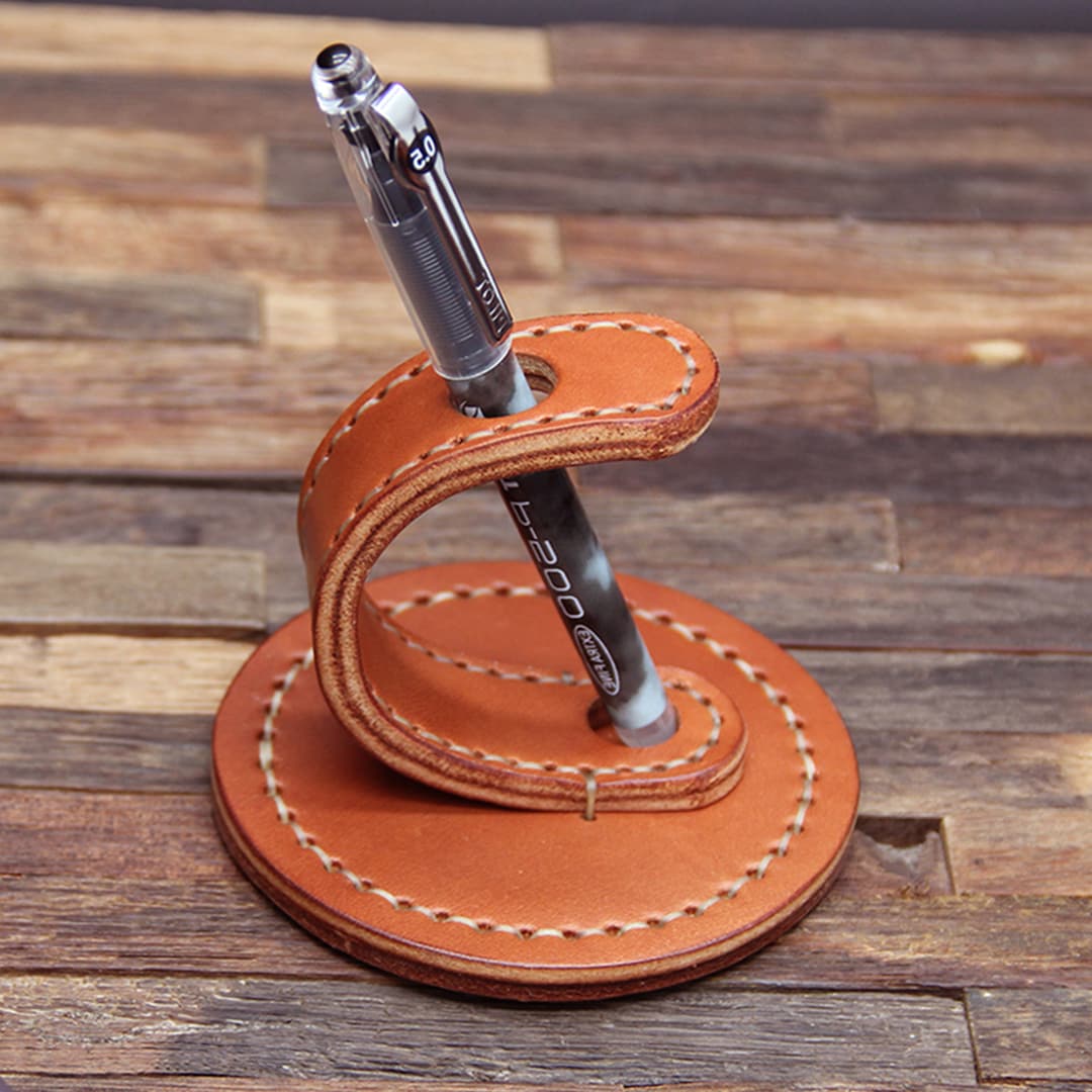 Handmade Leather Pen Holder, Leather Pen Cup, Pencil Case, Leather