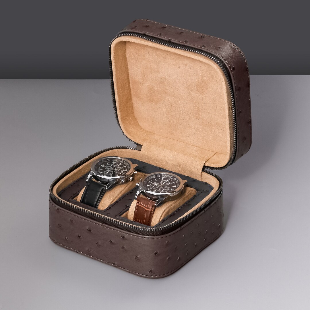 Leather Watch Case With Zipper, Leather Watch Case for 2 Watches