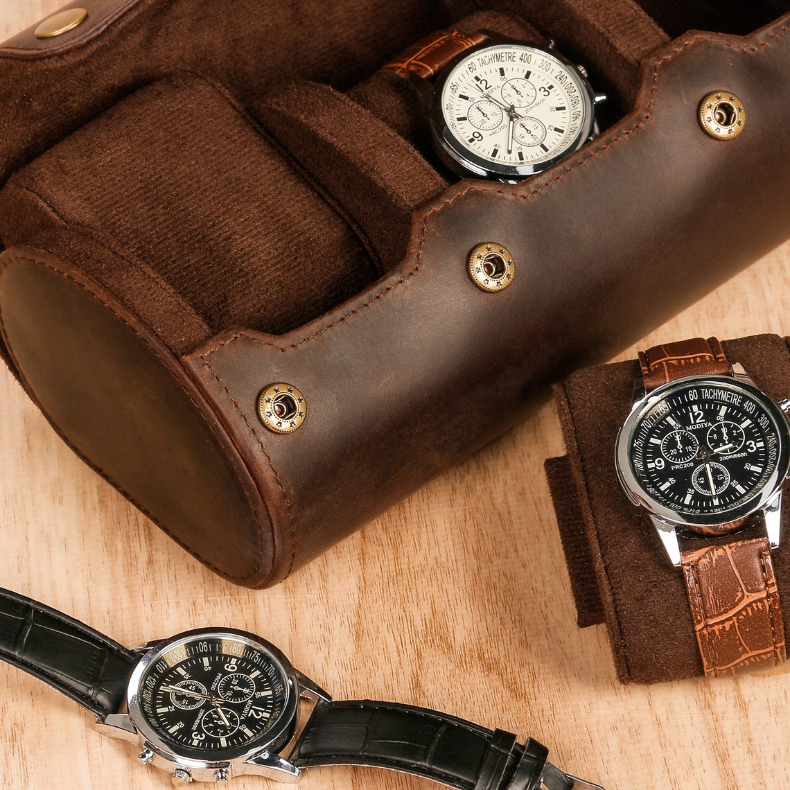Personalized Leather Watch Case for 3 Watches Handmade Travel Etsy