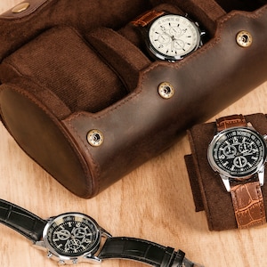 Personalized Leather Watch Case for 3 Watches, Handmade Travel Watch ...