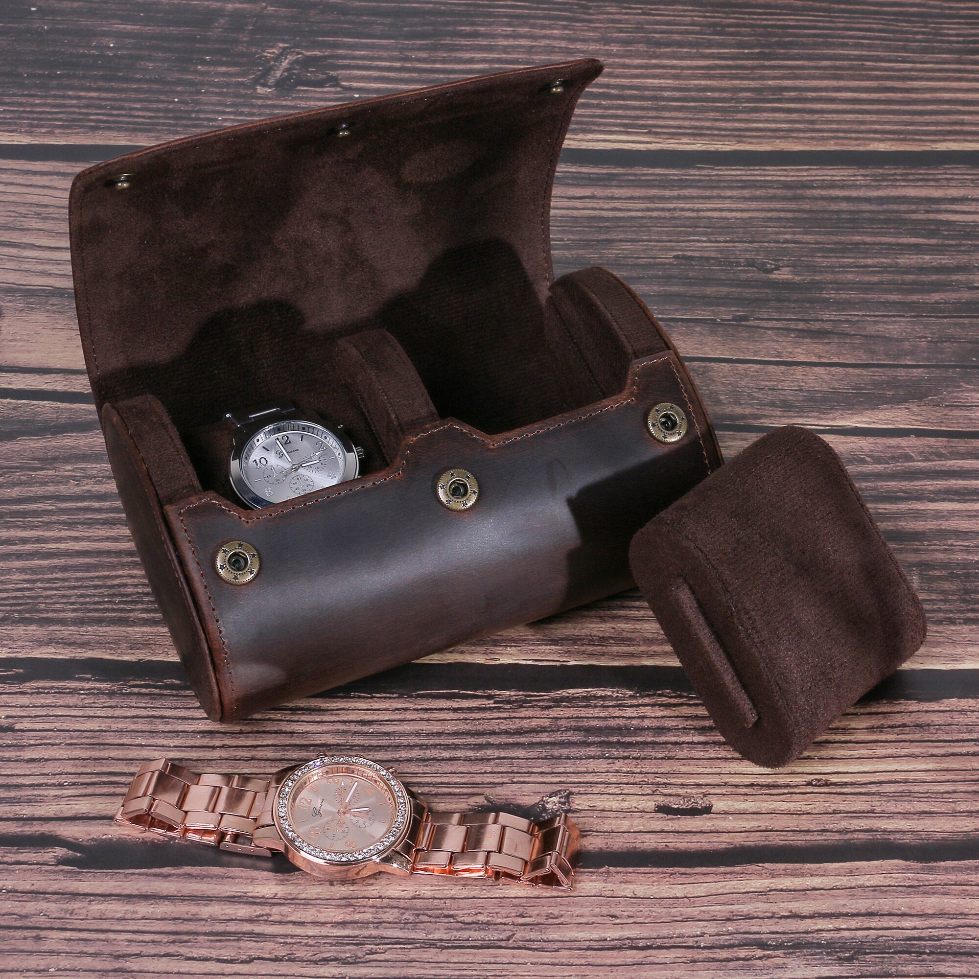 Personalized Leather Watch Case for 2 Watches Handmade Travel - Etsy