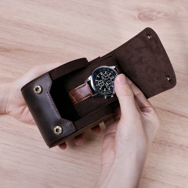 Single Watch Case Leather, Personalized Watch Travel Case, Handmade Watch Roll Single, Genuine Leather Watch Roll for 1, Mother’s Day Gift