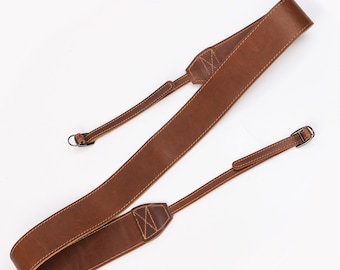 Customized Brown Leather Camera Strap, Adjustable Personalized Photographer Gift