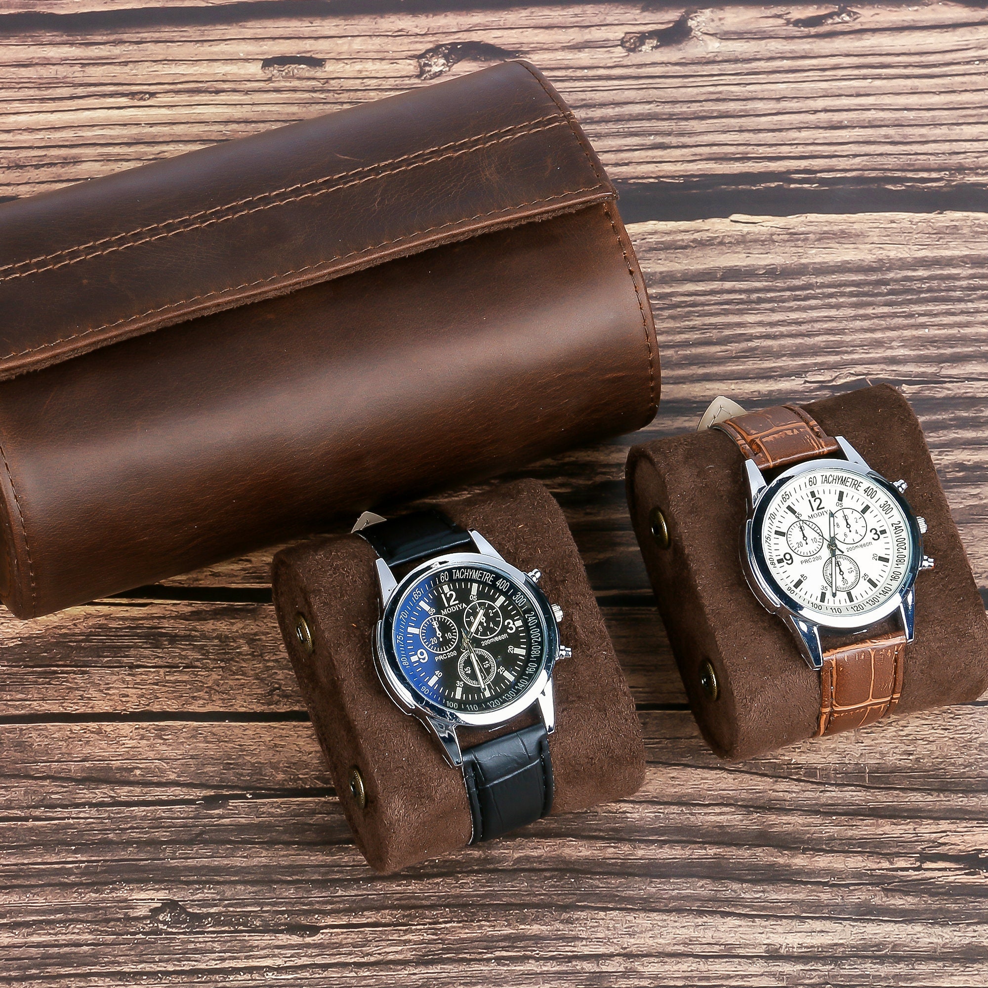 Personalized Leather Watch Case for 2 Watches Handmade Travel - Etsy