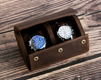 Personalized Leather Watch Case for 2 Watches, Handmade Travel Watch roll,Watch box Organizer, Wrist Bracelet Storage,2025 Groom Father Gift