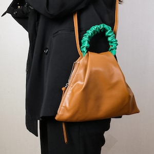 Leather Color Block Purse - Small Handbag for Women, Leather Crossbody Shoulder Bag, Mini Leather Satchel, Handmade Coloured Saddle Bag
