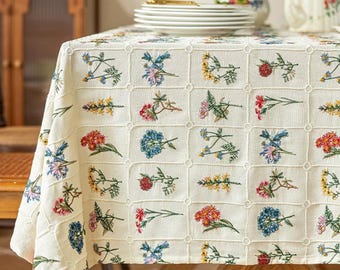 Handmade Farmhouse Tablecloth, Cotton-Linen Tablecloth, Indoor Outdoor Party Table Decor, Vintage Rustic Tablecloth, Housewarming Gift