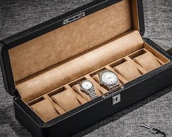 Leather Watch Case with lock, Leather Watch Case for 6 Watches, Handmade Travel Watch Box Holder, Watch Box Organizer, Groomsmen Gift
