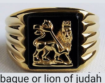 Bague chevalière Lion of Judah Ethiopia Bob Marley argent 925 plaqué or 24k lion of judah signet ring silver and gold