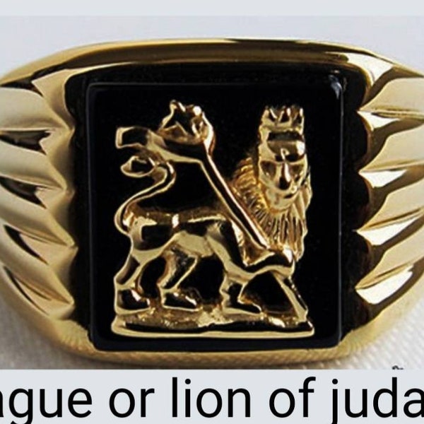 Bague chevalière Lion of Judah Ethiopia Bob Marley argent 925 plaqué or 24k lion of judah signet ring silver and gold