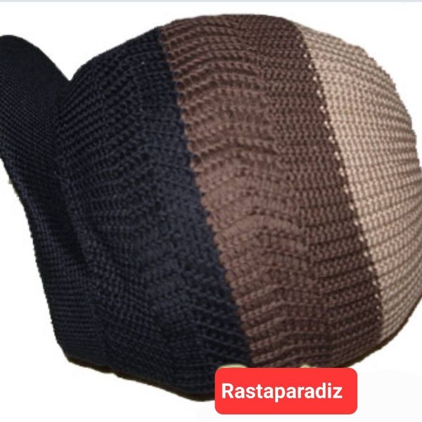 Rastafarian cap dreadlocks bonnet locks with visor cotton rastafari hat gorra reggae brown, green army or black.