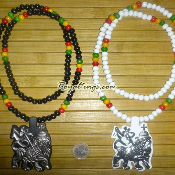 collier pendentif bois et metal brillant lion of judah lion ethiopie rastafari rasta reggae afrique