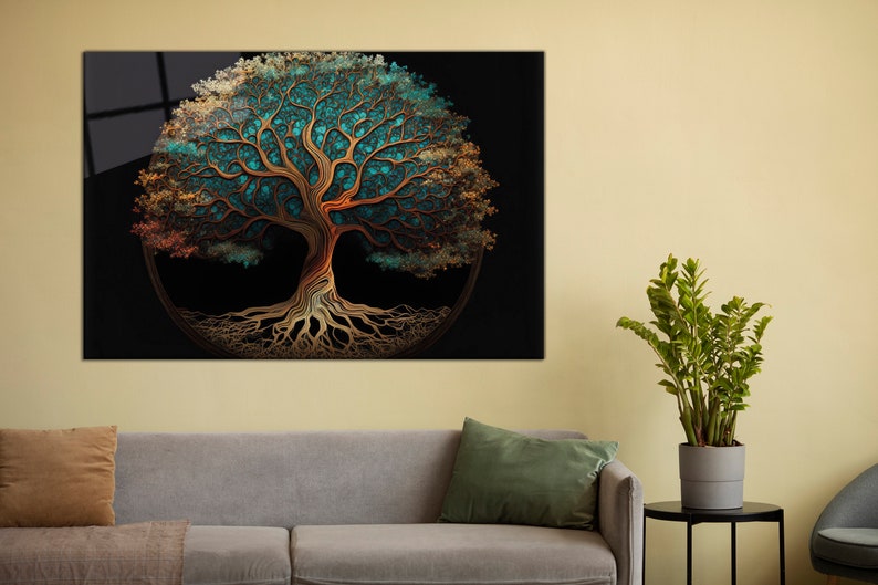 Tempered Glass Wall Art, the Mandala Tree Rooted, Colorful Tree of Life ...