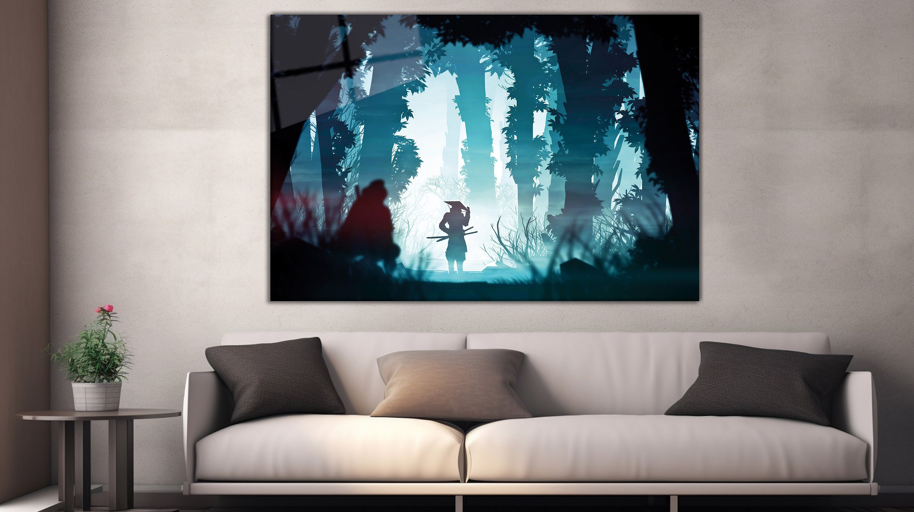 Samurai Silhouette Wall Decor Tempered Glass Wall Art - Etsy