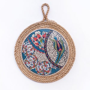 Handmade Ceramic Wall Decor: Floral Turkish Tile Art, 8.66 Inch