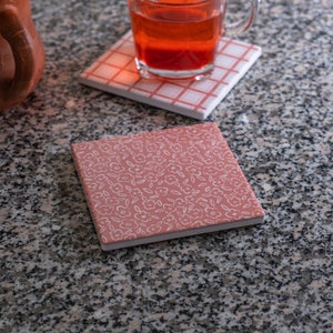 Square Ceramic Coasters, Set of 4 Style Ceramic Coaster, Boho Coffee Table Decor, Boho Barware, Bohemian Housewarming Gift