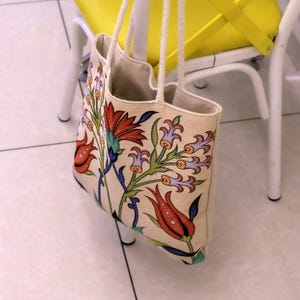 Handmade Gobelin Fabric Shoulder Bag – Ottoman Pattern Colorful Canvas Tote, Ethnic Floral Design Purse