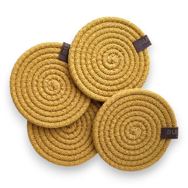 Set of 4 Cotton Rope Coasters, Round Cotton Rope Coasters Set, Coaster for Desk, Bar Coasters, Housewarming Gifts