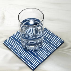 Ceramic Coaster Set, Set of 4 Style Ceramic Coaster, Blue Coffee Coaster, Bohemian Housewarming Gift, Boho Coffee Table Decor,