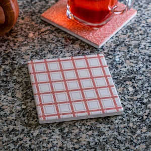 Ceramic Coasters, Set of 4 Style Ceramic Coaster, Square Coasters set, Pink Coffee Table Decor, Boho Barware, Bohemian Housewarming Gift