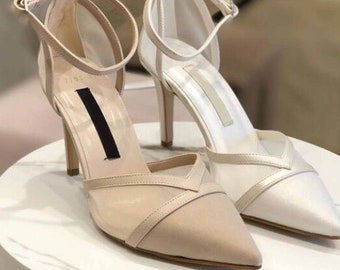 Chaussure de mariage nue, chaussures pour filles, talons de mariage, chaussures à talons hauts faites à la main, chaussure de mariée personnalisée unique, Stiletto, talons vintage, cadeau pour elle,