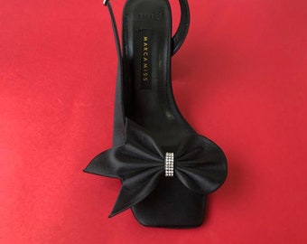 Black Satin Shoes, Low Block Heels, Wedding Bridal shoes, Custom to your size, Bride High heel, Black court shoe, Pumps Handmade, Low heels