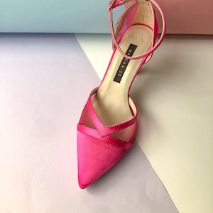 Fuchsia Satin Shoes, Pink Satin Wedding Shoes, Stiletto Shoes, Elegant Wedding Shoes, Wedding Shoes, Ankle Shoes, Romantic Shoe Models image 1