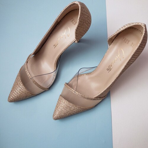 Mary Gold and Shiny shops Stiletto for Women Unique Shoes Design Tulle Classic Pointed Toe Shoes Bridal heels for brides Wedding Pumps