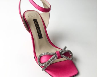 Fuchsia Satin Block Heels Low Heels Sandals Wedding Sandals Bridal Sandals Hot Pink Wedding Shoes Satin Wedding Shoes Pink Shoes Pink Etsy