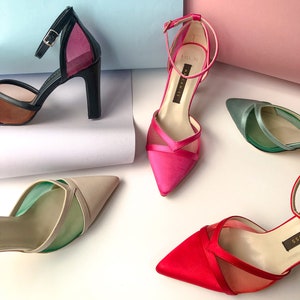 Fuchsia Satin Shoes, Pink Satin Wedding Shoes, Stiletto Shoes, Elegant Wedding Shoes, Wedding Shoes, Ankle Shoes, Romantic Shoe Models image 6