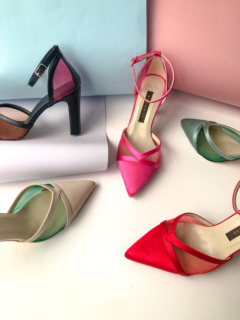 Fuchsia Satin Shoes, Pink Satin Wedding Shoes, Stiletto Shoes, Elegant Wedding Shoes, Wedding Shoes, Ankle Shoes, Romantic Shoe Models image 6