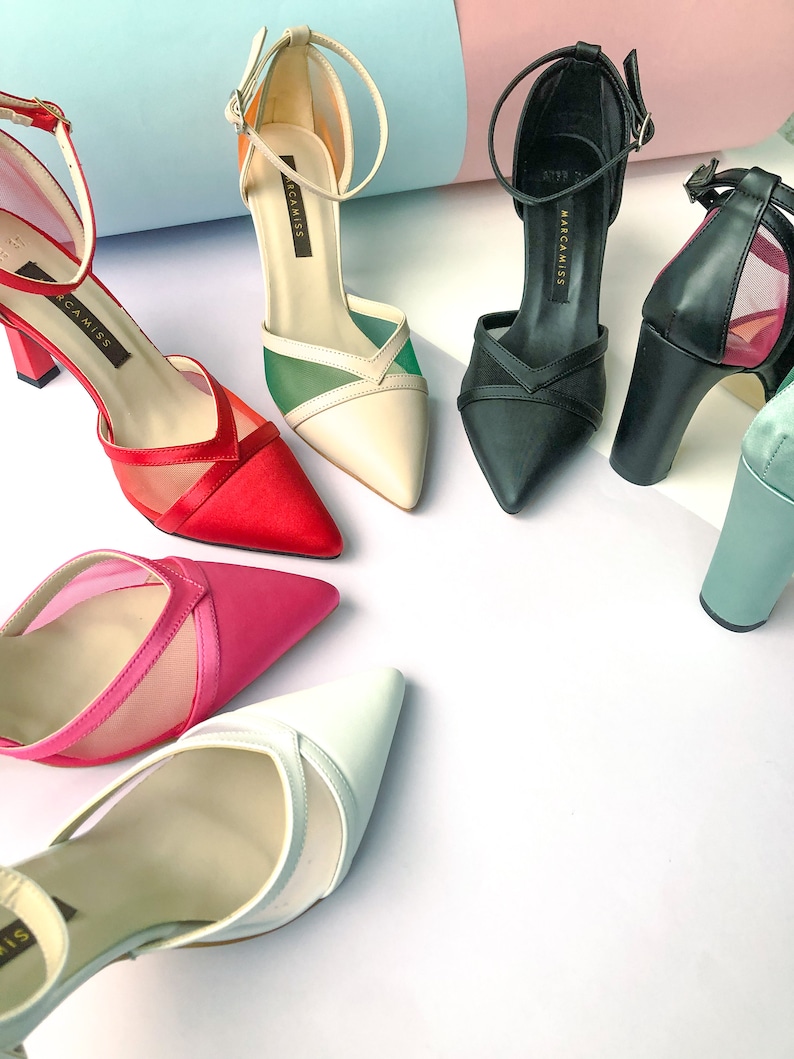 Fuchsia Satin Shoes, Pink Satin Wedding Shoes, Stiletto Shoes, Elegant Wedding Shoes, Wedding Shoes, Ankle Shoes, Romantic Shoe Models image 4