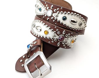 Studded Belt Handmade Western Style Peatuts03 Size Order Belt DarkBrown Genuine Leather JPN