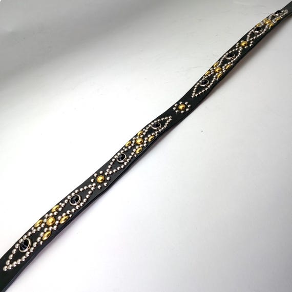 Handmade Black Leather Studded Belt 1.15in Vintage Western