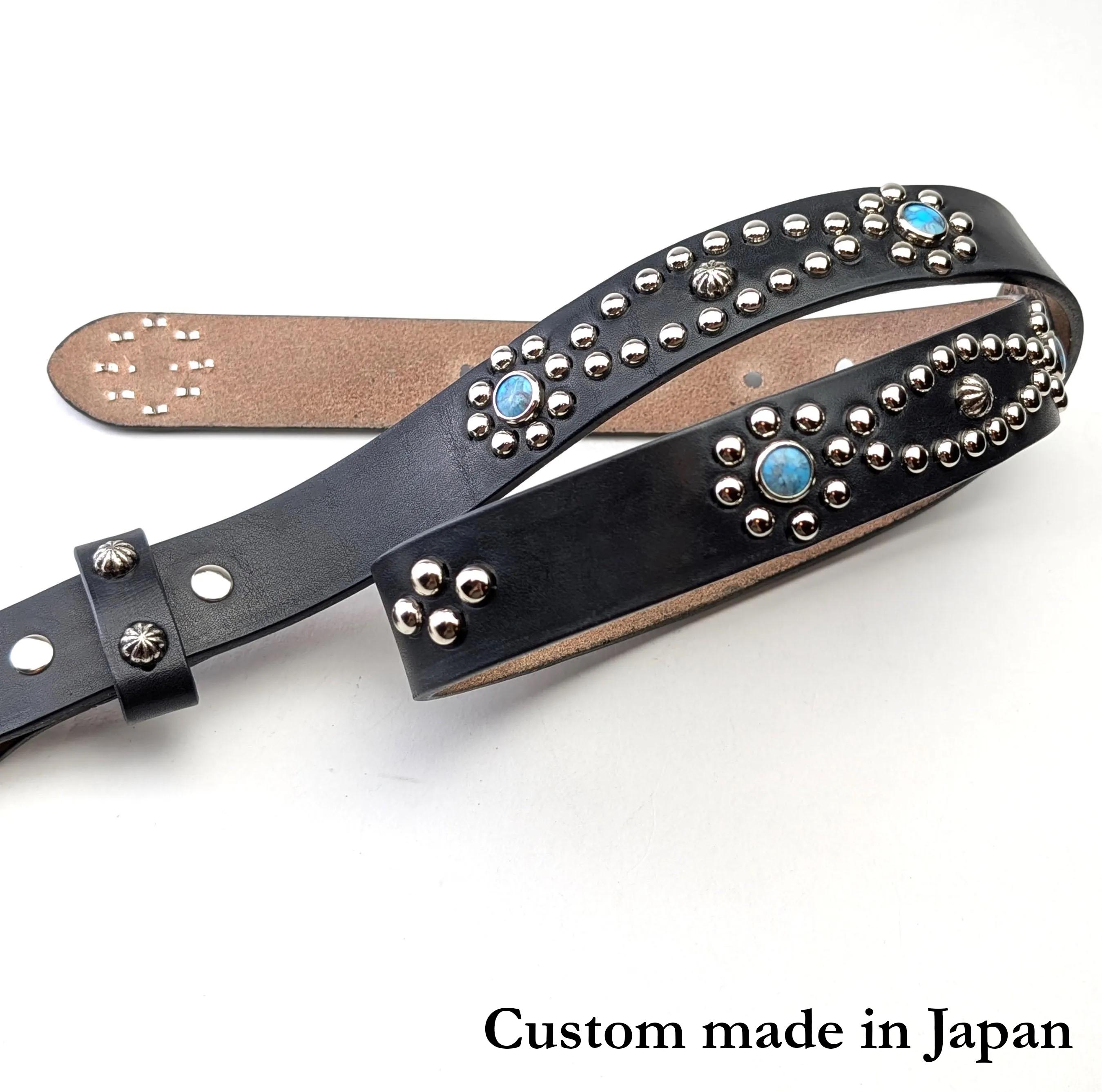 Handmade Black Leather Studded Belt 02 Western Style 30mm Custom