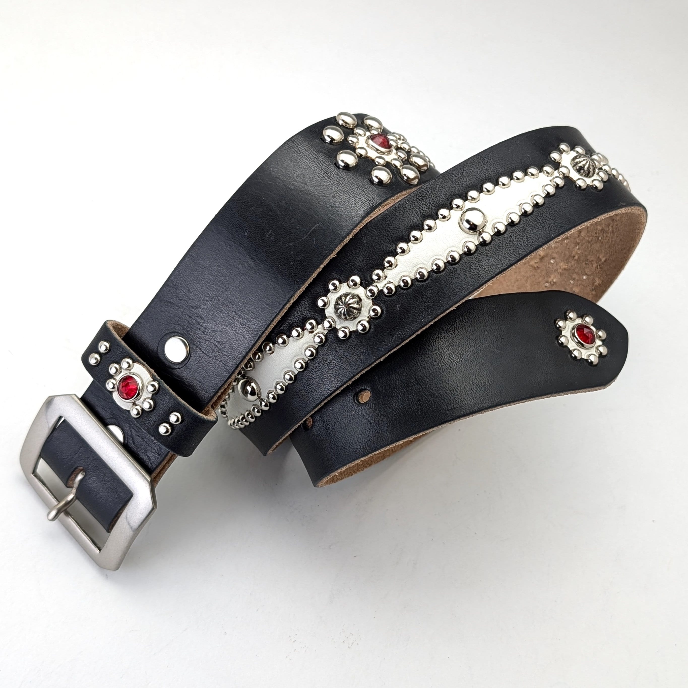 Handmade Black Leather Studded Belt Vintage Western Handmade Black Leather Studded Belt Vintage Western