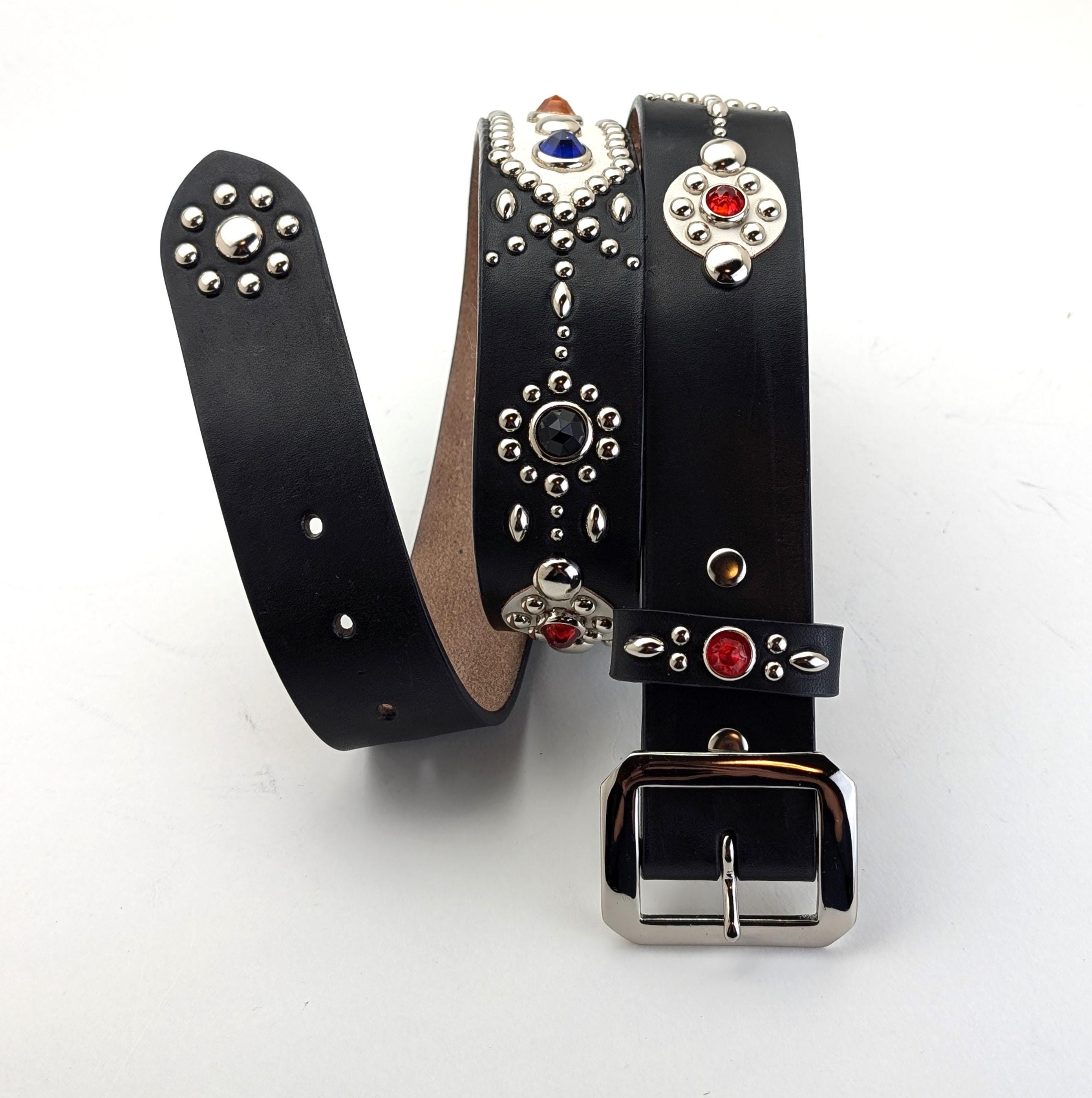 Black Studded Leather Belt, Western Studded Belt, Full Grain