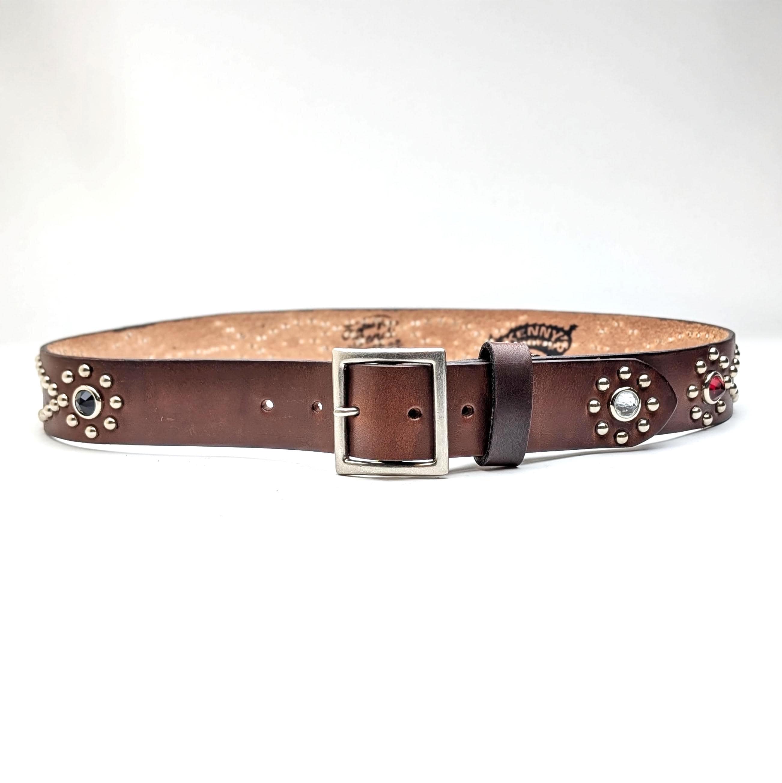 Brown Genuine Leather Belt with Stud Detail Buy Brown Studded Belt Genuine Leather - LeatherBeltsOnline.com main image 3