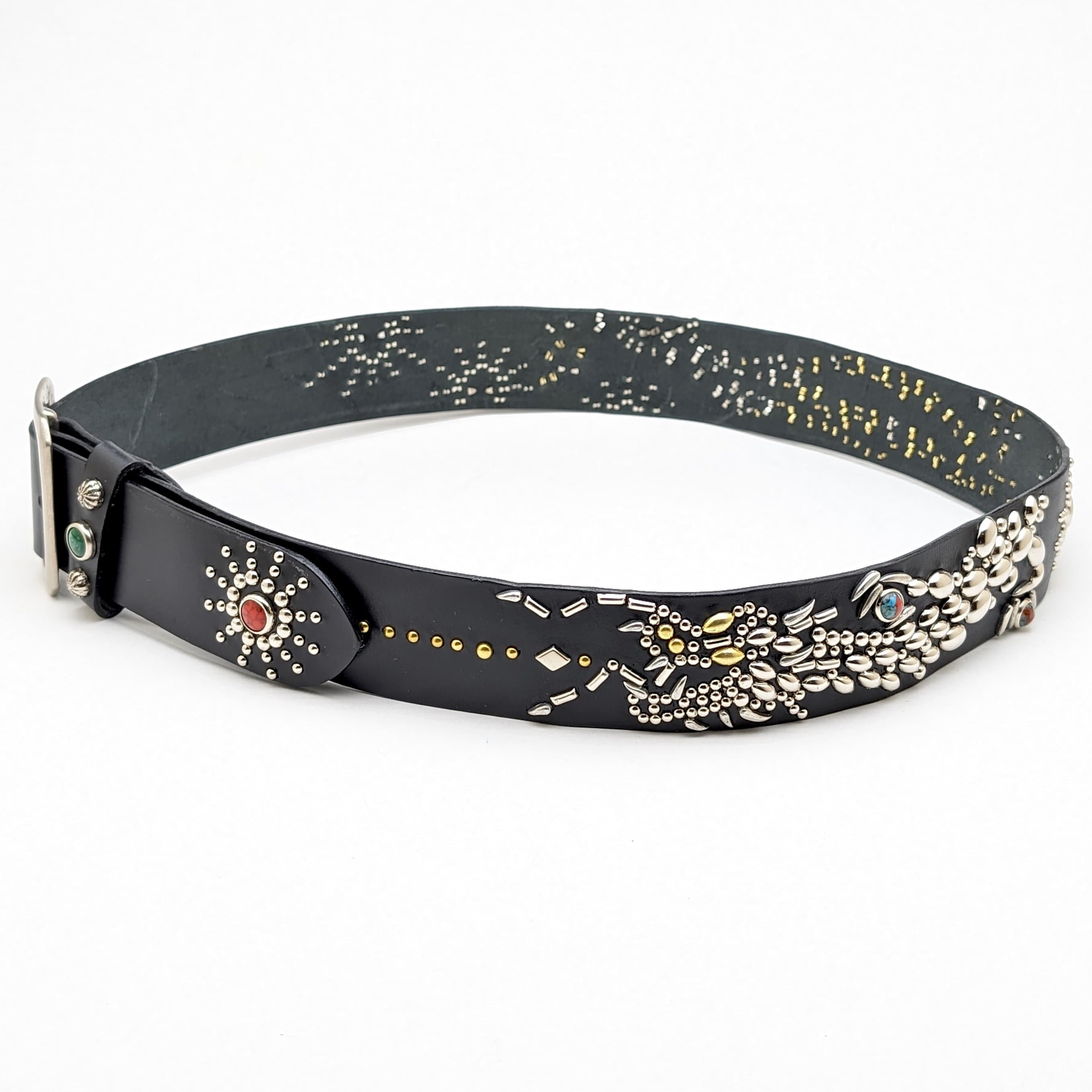 【EVERYBIRTHDAY】Double Stud Leather Belt 腕輪 YJSG Men's Belt,Genuine Leather Belt Double Row Studded