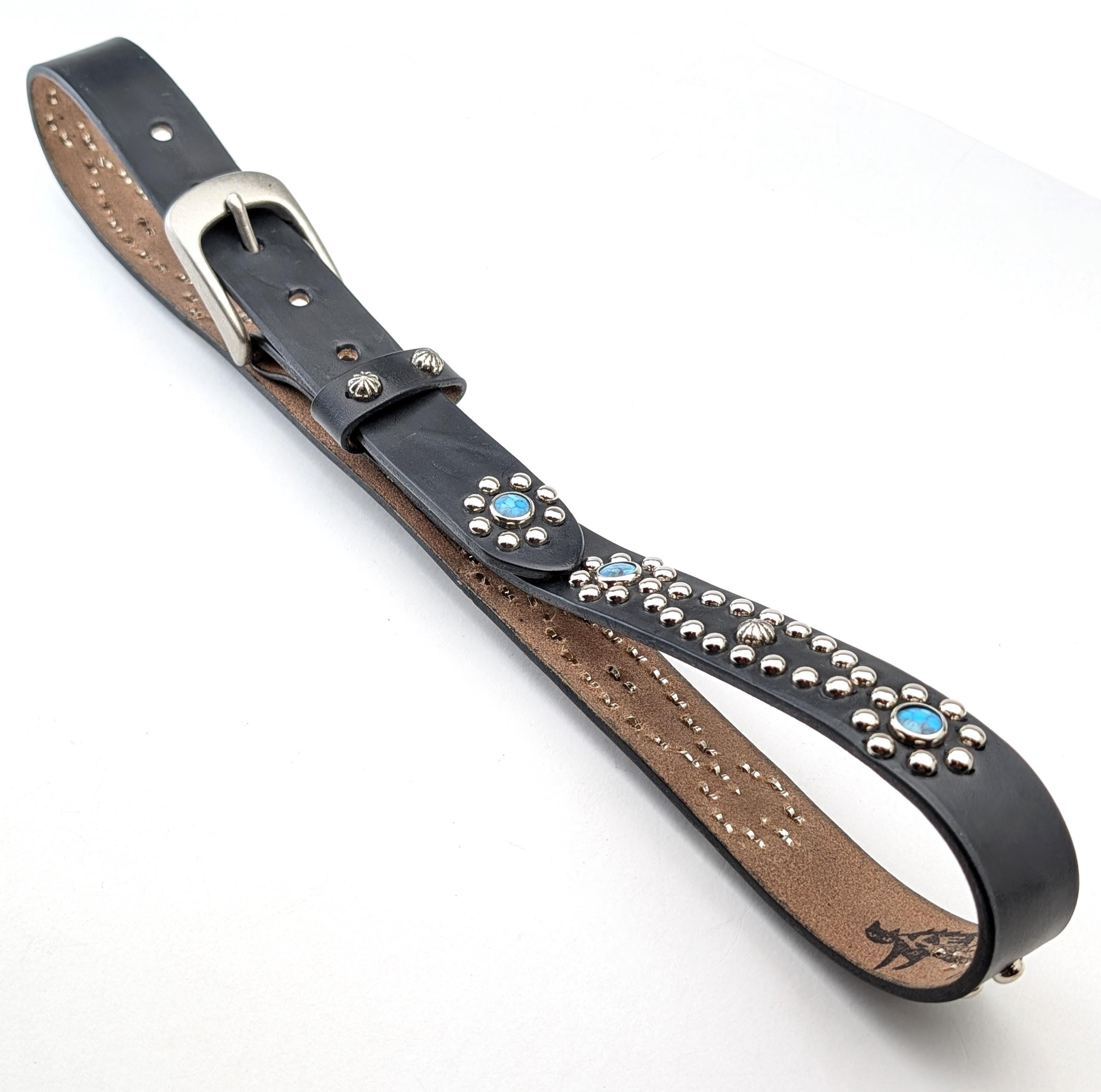 Handmade Black Leather Studded Belt 02 Western Style 30mm Custom