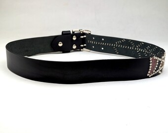 Handmade Black Genuine Leather Studded Belt With Spider and